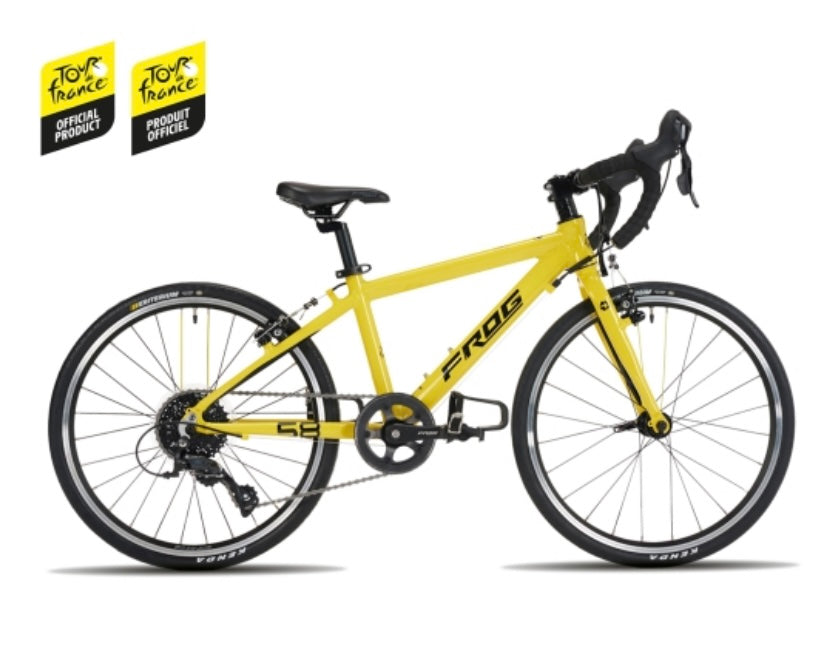 Brand New Frog Bikes 58, 67, 70 Road / Gravel Bike For Sale, available in Electric Blue or Tour de France Yellow, 20” wheels, 24” wheels, 26” wheels 8 speed. Very lightweight aluminium frame and forks, nationwide delivery is available.