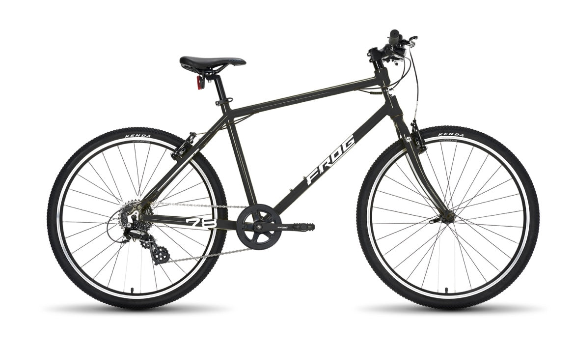 Brand New Frog Bikes Frog 78 For Sale, available in Black, Green and Red. 26” wheels, 8 speed, V brakes, very lightweight aluminium frame and forks, nationwide delivery is available.