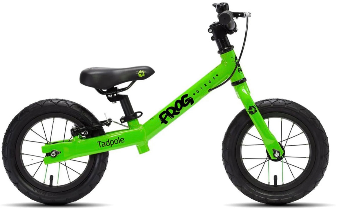 Brand New Frog Tadpole Balance Bike available in red, green, orange, pink, blue and white/spotty. 12” wheels, rear V brake, very lightweight aluminium frame, padded seat, nationwide delivery is available.