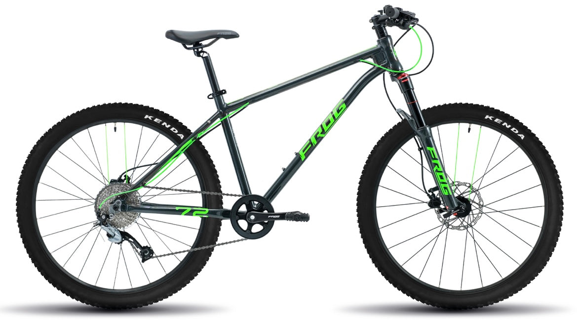Brand New Frog Bikes 72 Mountain Bike For Sale. Available in Red and Green. 26” wheels, 9 speed, hydraulic disc brakes, fully adjustable suspension forks, very lightweight aluminium frame, nationwide delivery is available.