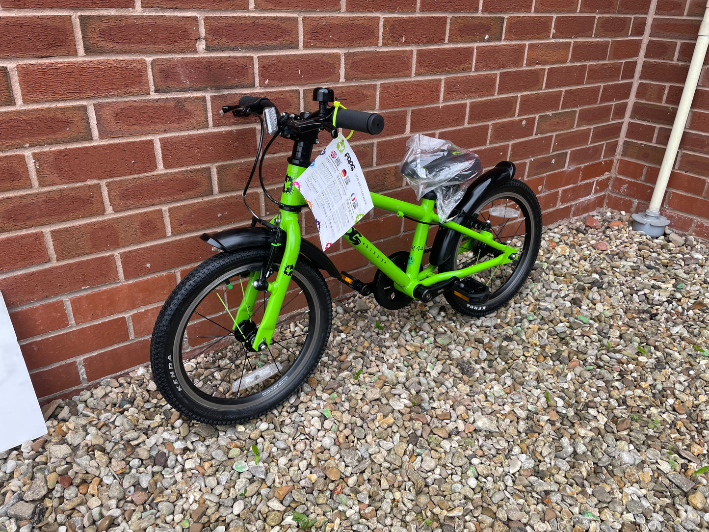 A Pre Loved Frog Bike For Sale, Green Frog 44 first pedal bike, 16” wheels, V brakes, very lightweight, 3 month Warranty, nationwide delivery.