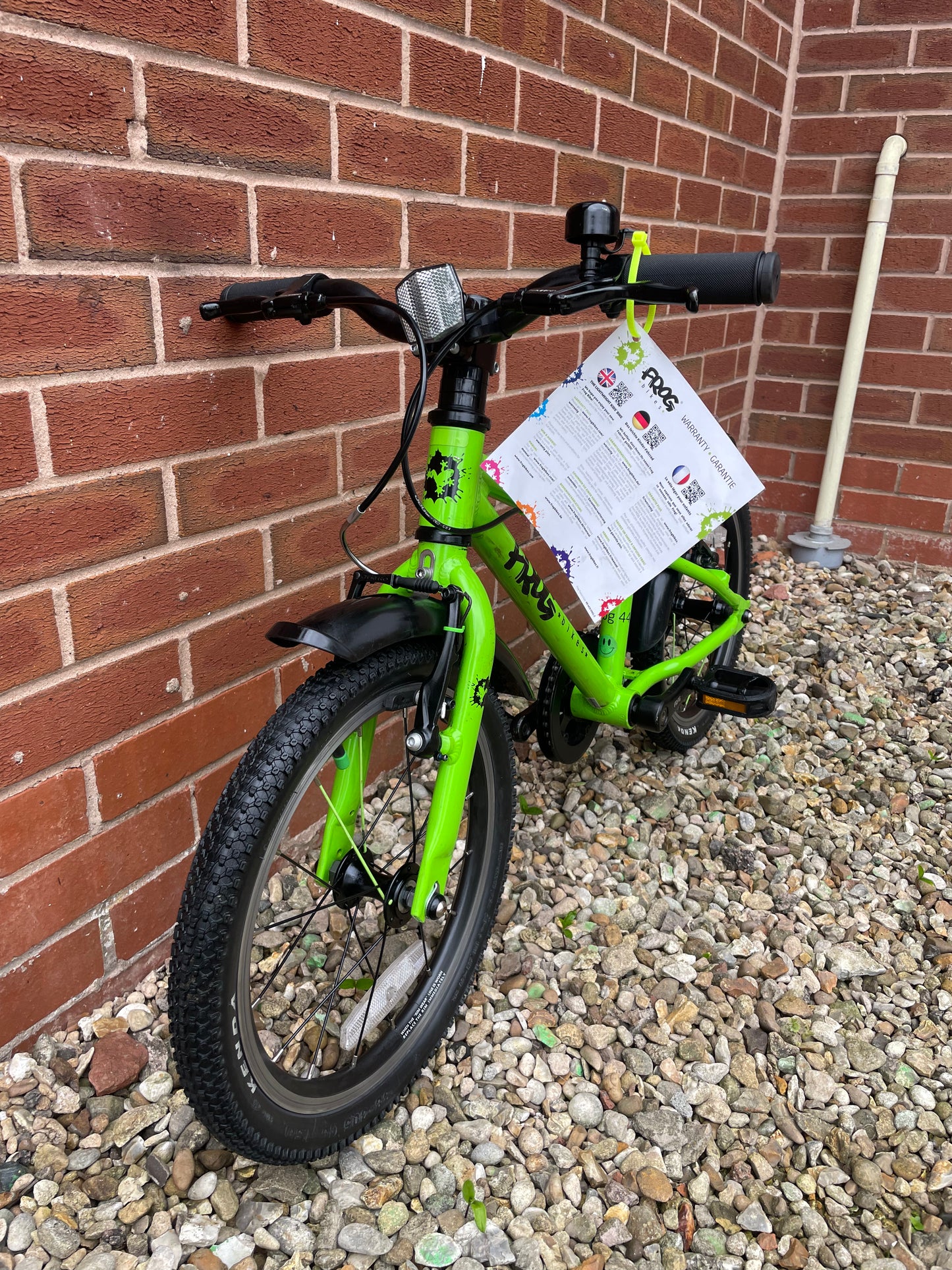 A Pre Loved Frog Bike For Sale, Green Frog 44 first pedal bike, 16” wheels, V brakes, very lightweight, 3 month Warranty, nationwide delivery.