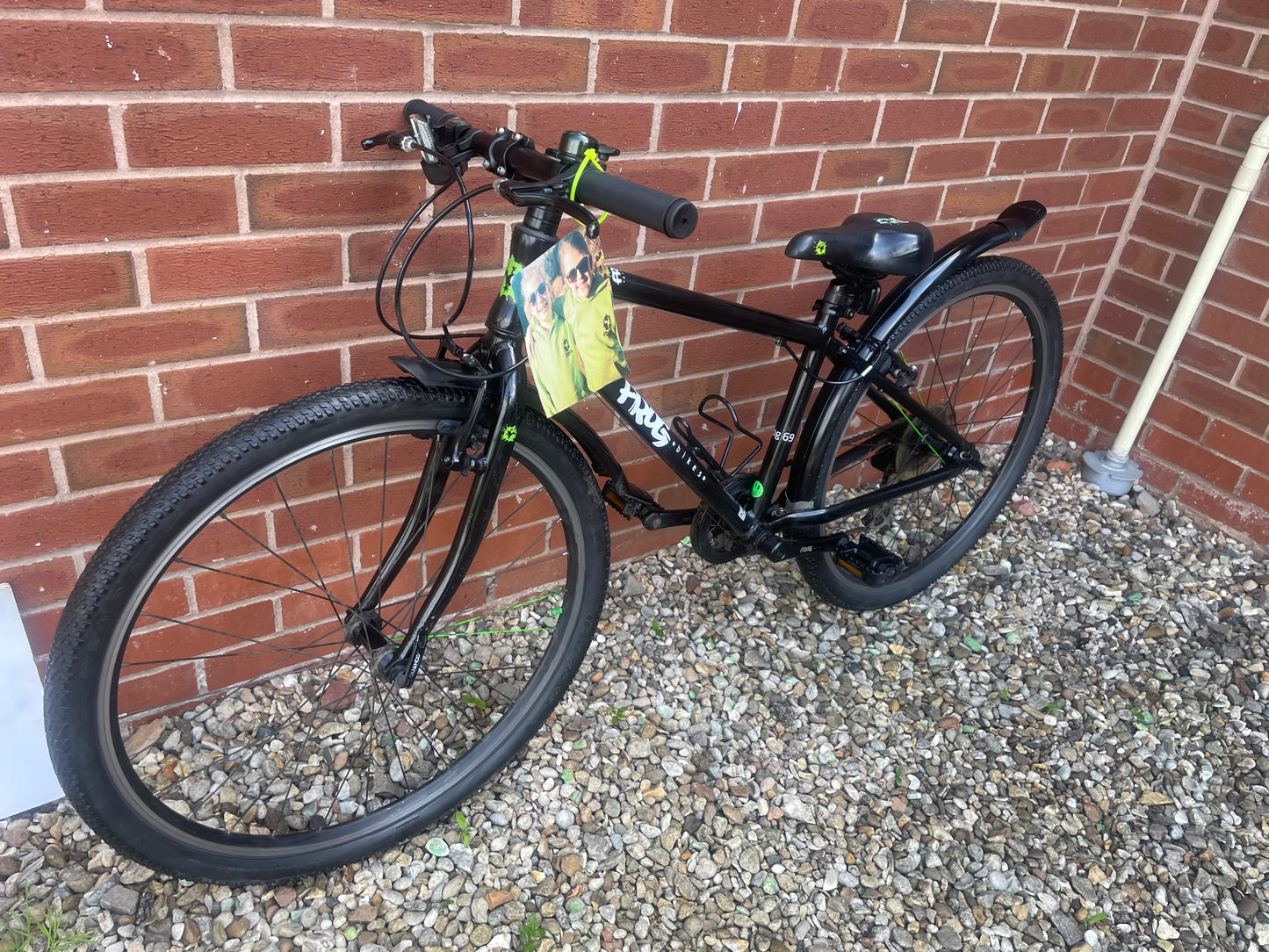 A Pre Loved Frog Bike For Sale, Black Frog 69 Hybrid Bike, 26” wheels, 8 Speed, V brakes, mudguards, bottle cage, very lightweight, 3 month warranty, nationwide delivery is available.