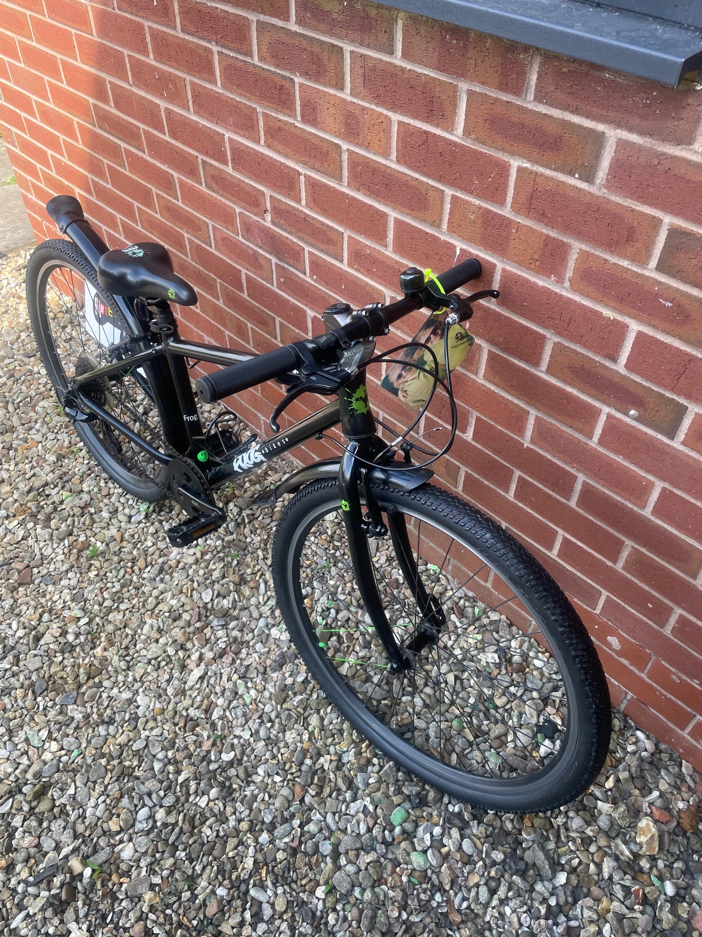 A Pre Loved Frog Bike For Sale, Black Frog 69 Hybrid Bike, 26” wheels, 8 Speed, V brakes, mudguards, bottle cage, very lightweight, 3 month warranty, nationwide delivery is available.