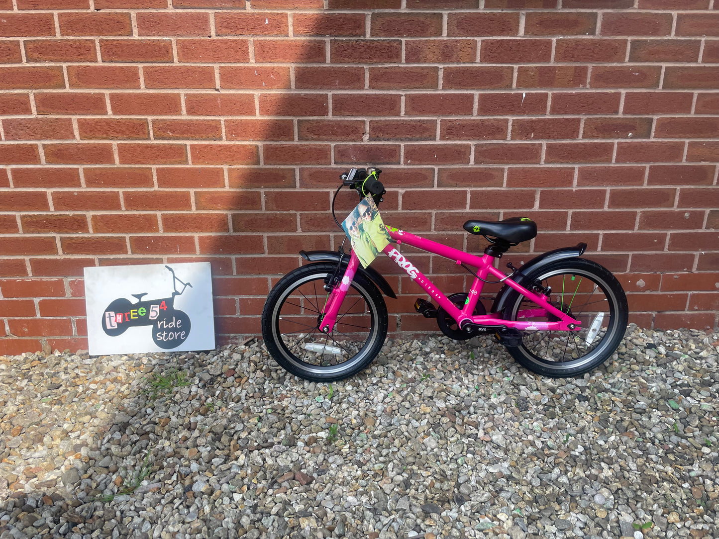 A Pre Loved Frog Bike For Sale, Pink Frog 48 First Pedal Bike, 16” wheels, V brakes, padded seat, very lightweight, 3 month warranty, nationwide delivery.