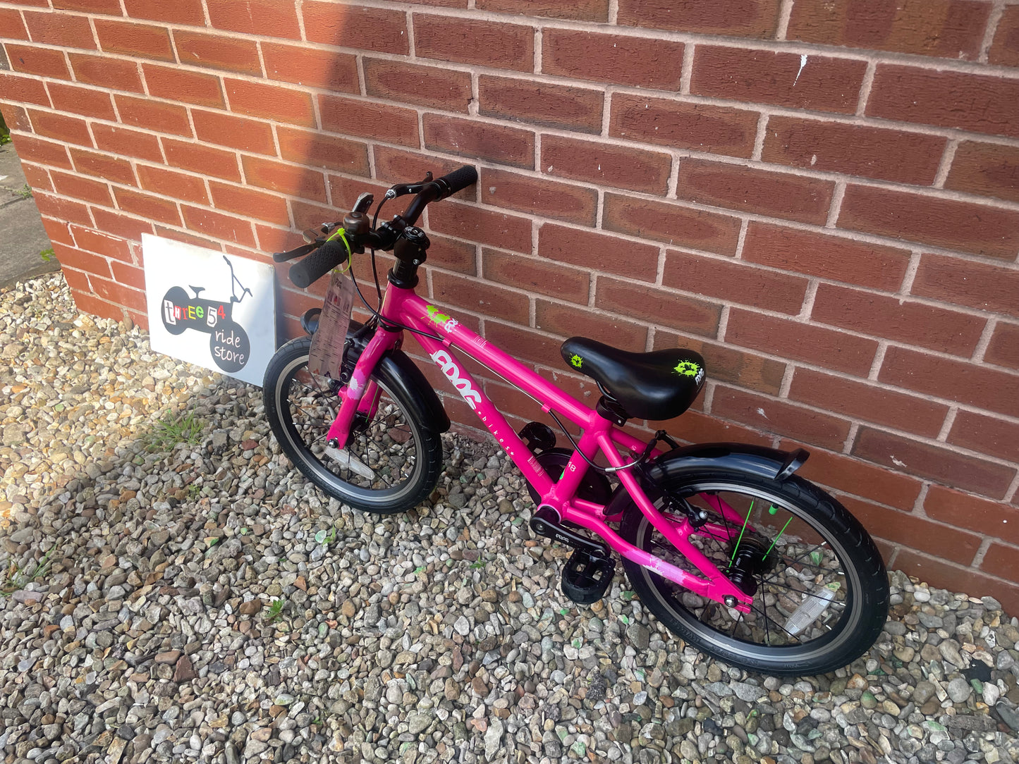 A Pre Loved Frog Bike For Sale, Pink Frog 48 First Pedal Bike, 16” wheels, V brakes, padded seat, very lightweight, 3 month warranty, nationwide delivery.