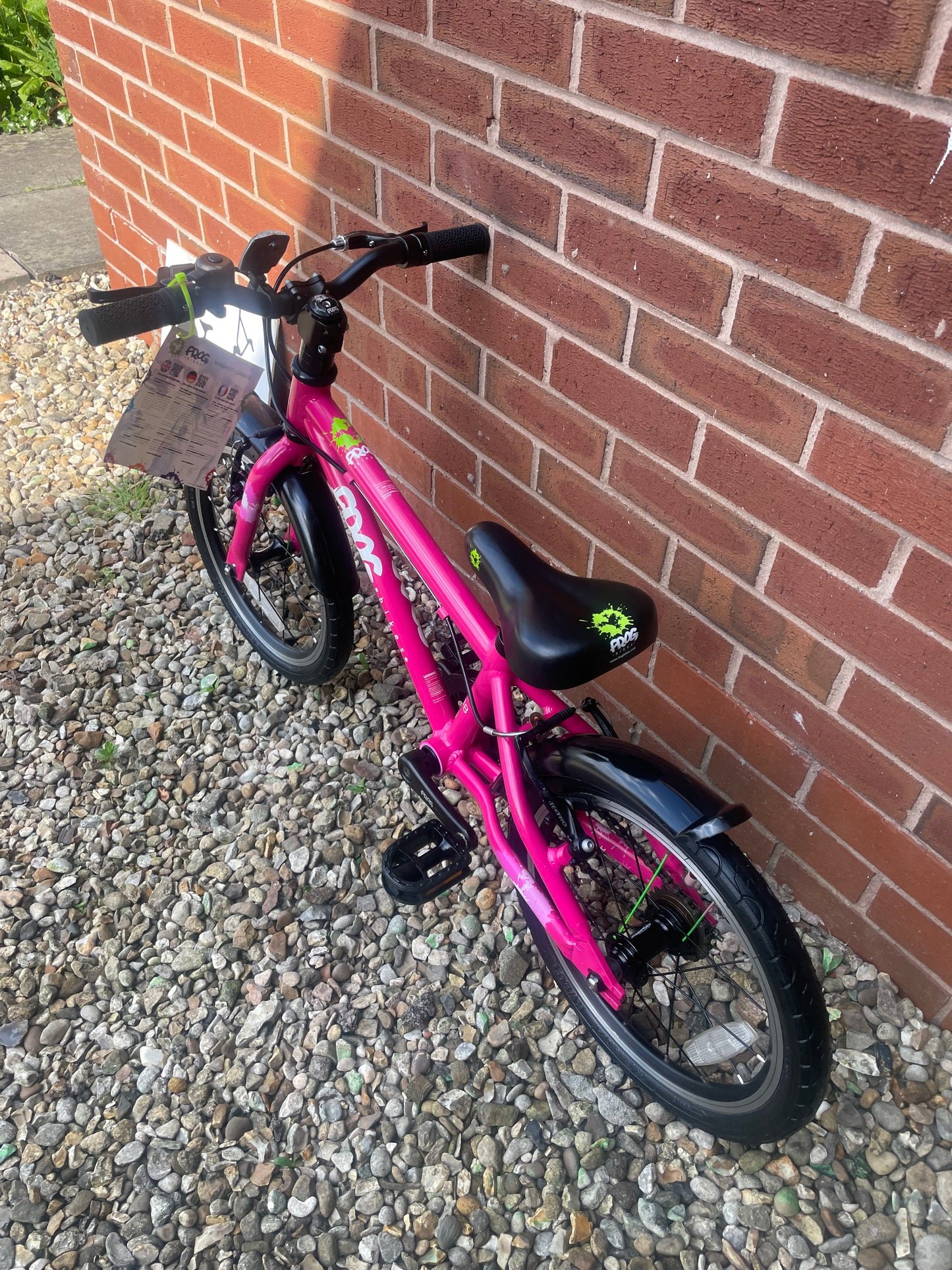 A Pre Loved Frog Bike For Sale, Pink Frog 48 First Pedal Bike, 16” wheels, V brakes, padded seat, very lightweight, 3 month warranty, nationwide delivery.