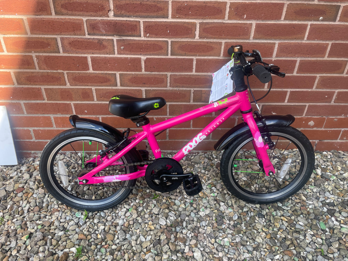A Pre Loved Frog Bike For Sale, Pink Frog 48 First Pedal Bike, 16” wheels, V brakes, padded seat, very lightweight, 3 month warranty, nationwide delivery.