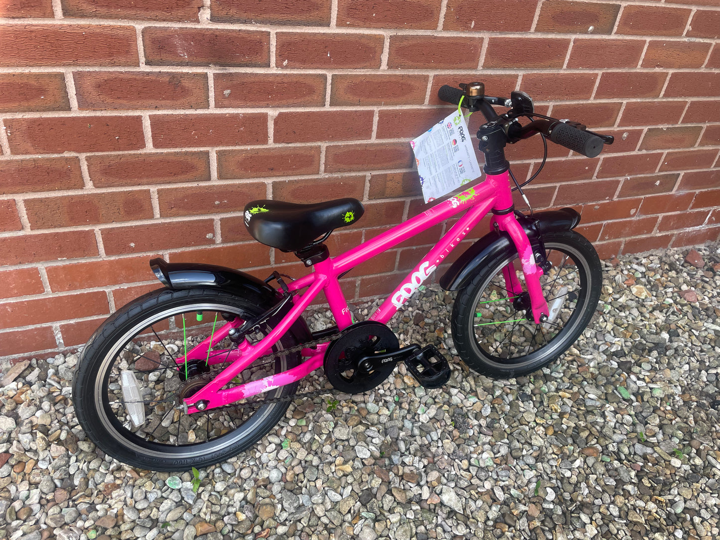 A Pre Loved Frog Bike For Sale, Pink Frog 48 First Pedal Bike, 16” wheels, V brakes, padded seat, very lightweight, 3 month warranty, nationwide delivery.