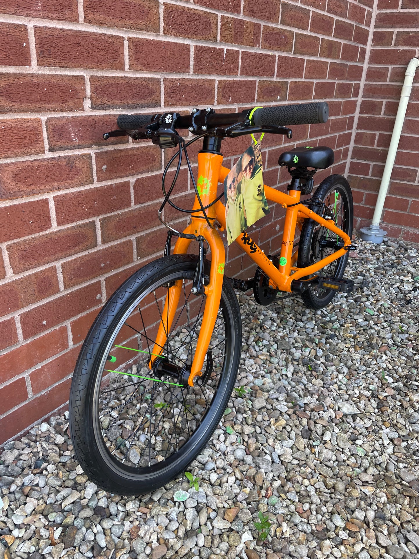 A Pre Loved Frog Bike For Sale, Orange Frog 55 20” wheel Hybrid Bike, V brakes, 8 speed, very lightweight, 3 month warranty, nationwide delivery is available.