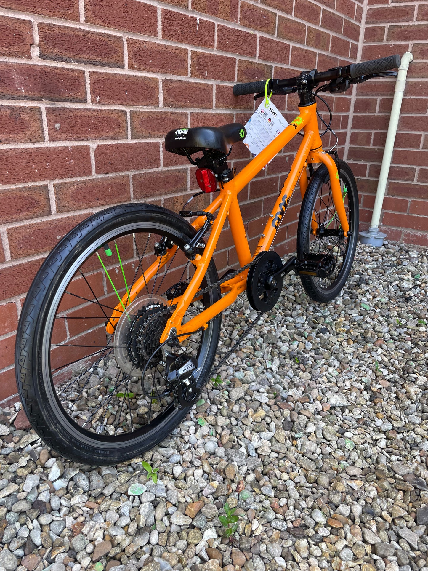 A Pre Loved Frog Bike For Sale, Orange Frog 55 20” wheel Hybrid Bike, V brakes, 8 speed, very lightweight, 3 month warranty, nationwide delivery is available.