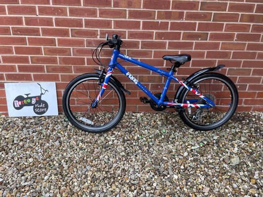 A Used Frog Bike For Sale, 55, Blue Union Jack, 20” wheels, 8 speed, excellent used condition, UK delivery is available.