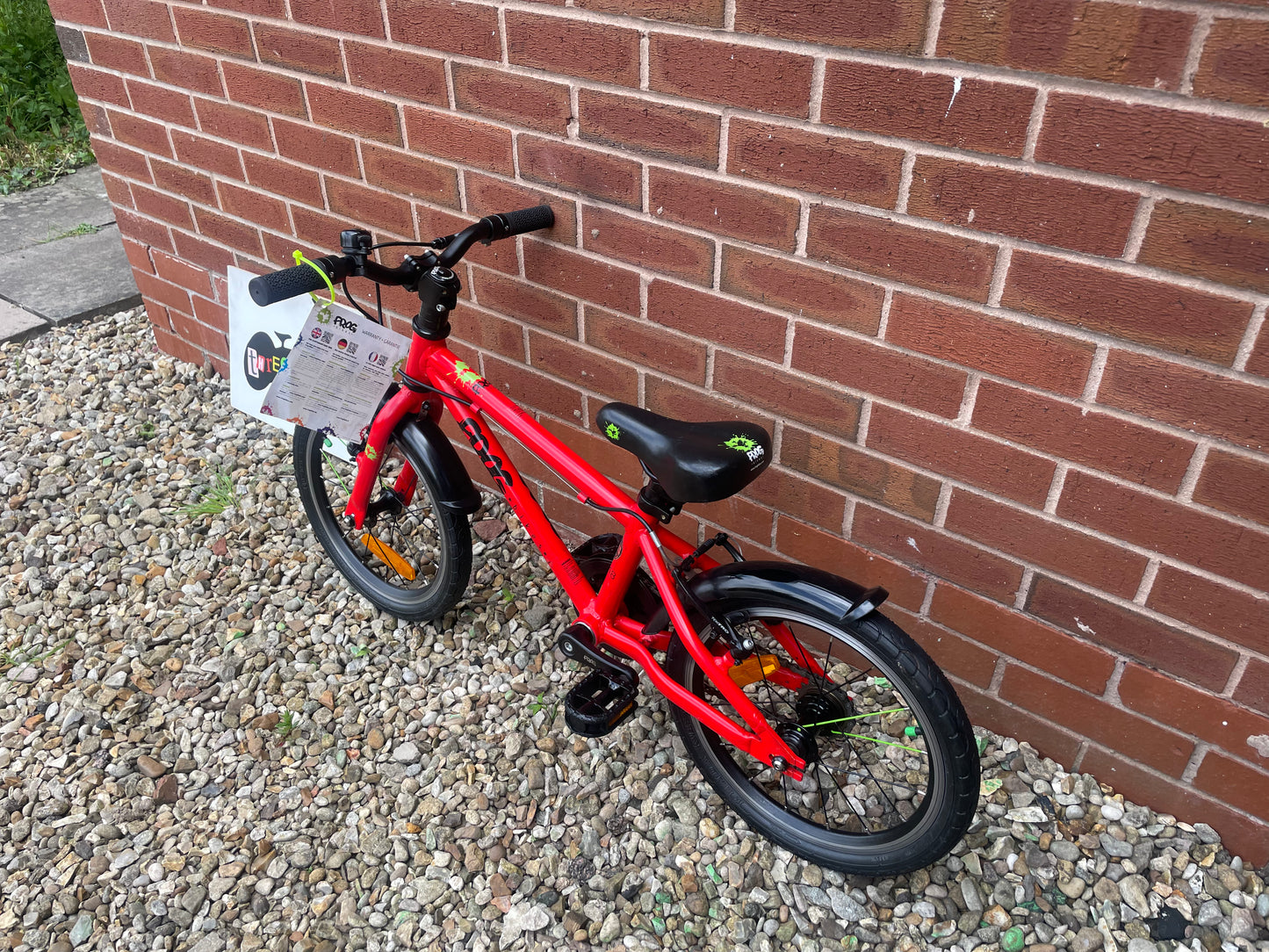 A Pre Loved Frog Bike For Sale, Red Frog 48 first pedal bike, 16” wheels, V brakes, mudguards, padded seat, very lightweight, 3 month warranty, nationwide delivery is available.