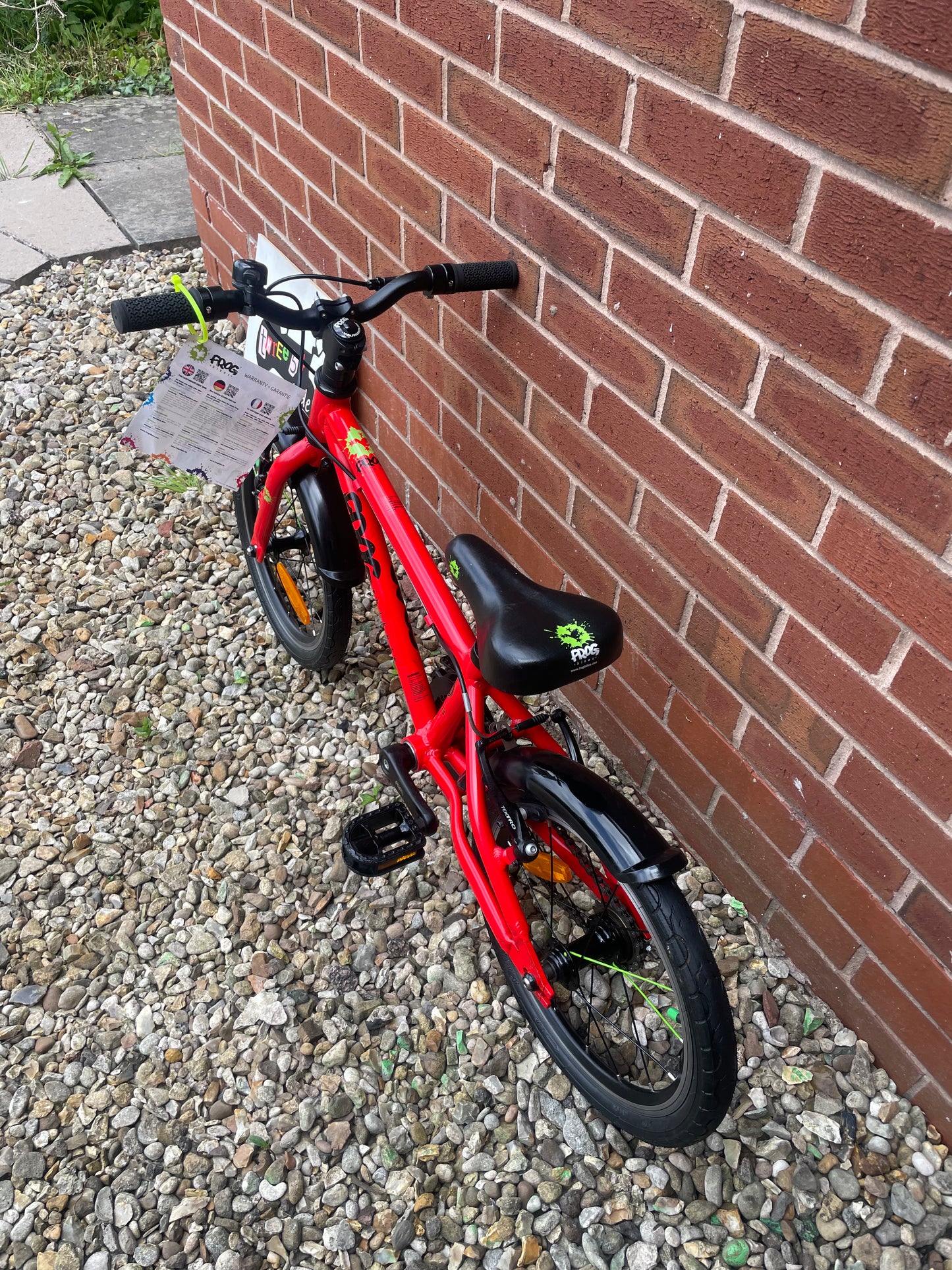 A Pre Loved Frog Bike For Sale, Red Frog 48 first pedal bike, 16” wheels, V brakes, mudguards, padded seat, very lightweight, 3 month warranty, nationwide delivery is available.
