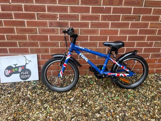 A Used Frog Bike For Sale, blue Union Jack 48, 16” wheels, V brakes, mudguards, lovely condition, delivery is available.