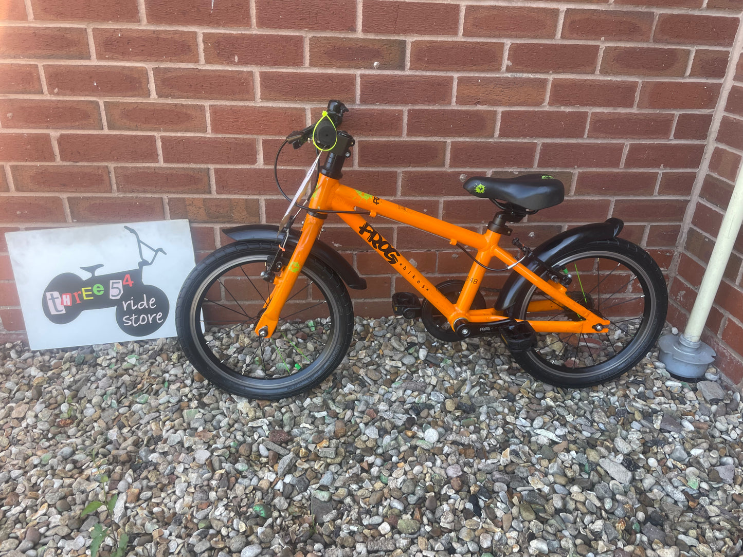 A Pre Loved Frog Bike For Sale, Orange Frog 48 First Pedal Bike, 16” wheels, V brakes, padded seat, very lightweight, 3 months warranty, nationwide delivery is available.