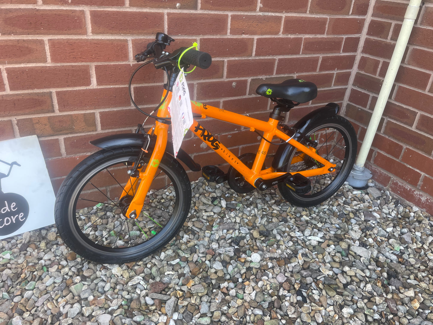A Pre Loved Frog Bike For Sale, Orange Frog 48 First Pedal Bike, 16” wheels, V brakes, padded seat, very lightweight, 3 months warranty, nationwide delivery is available.