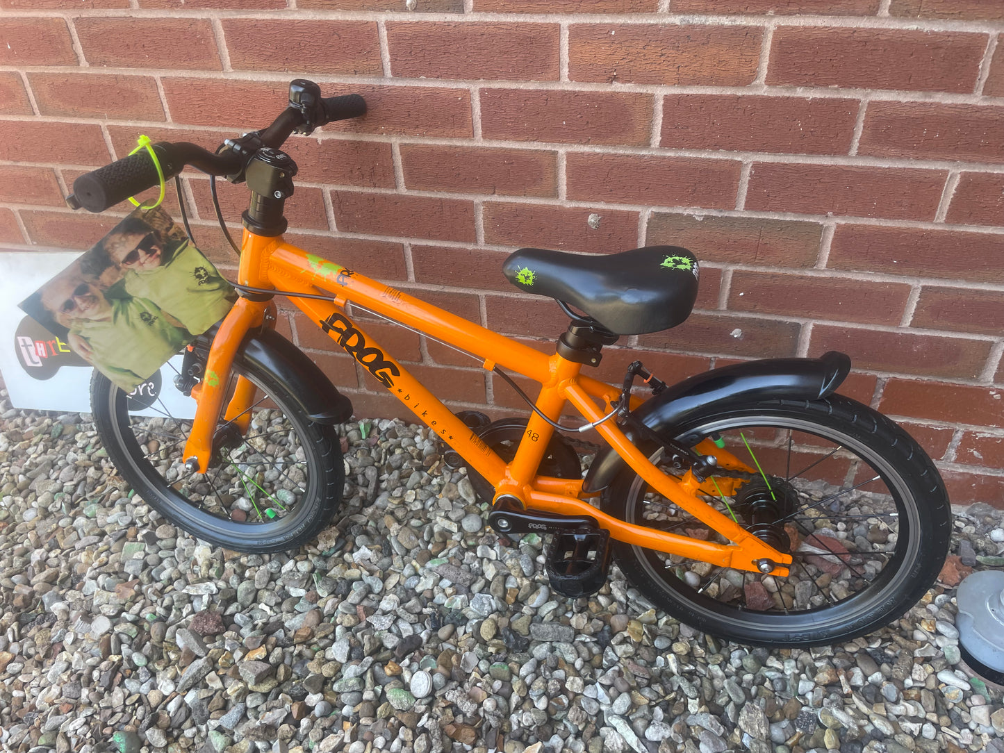 A Pre Loved Frog Bike For Sale, Orange Frog 48 First Pedal Bike, 16” wheels, V brakes, padded seat, very lightweight, 3 months warranty, nationwide delivery is available.
