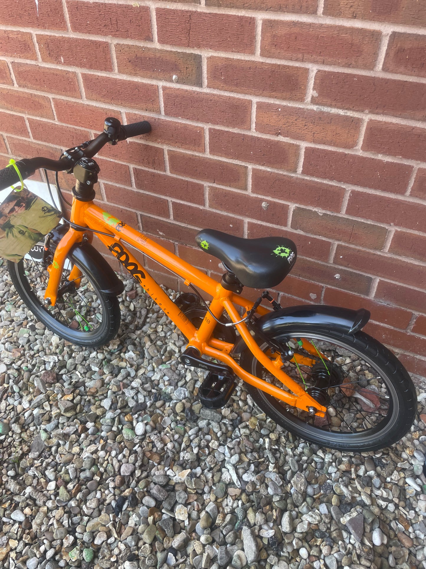 A Pre Loved Frog Bike For Sale, Orange Frog 48 First Pedal Bike, 16” wheels, V brakes, padded seat, very lightweight, 3 months warranty, nationwide delivery is available.