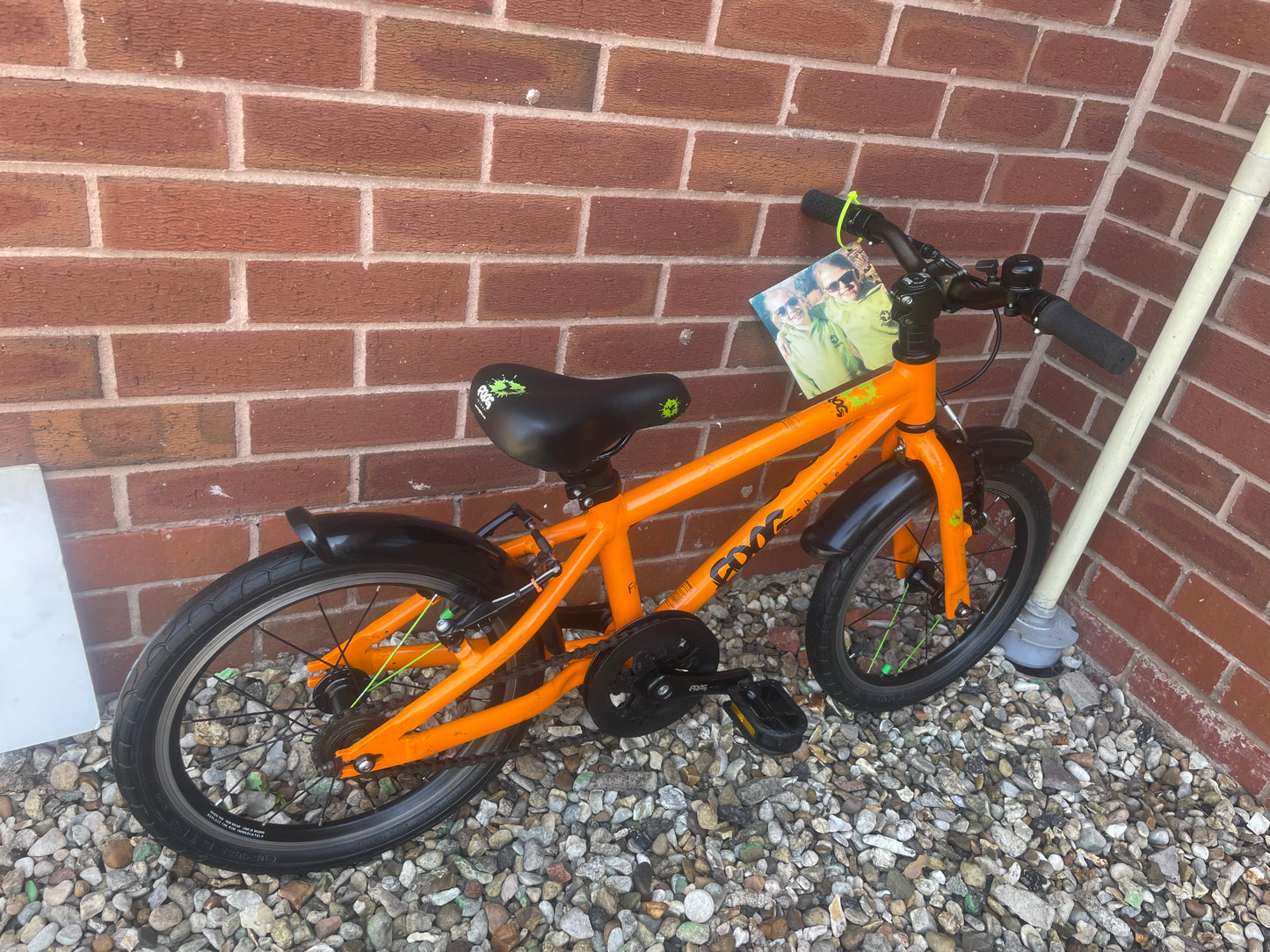 A Pre Loved Frog Bike For Sale, Orange Frog 48 First Pedal Bike, 16” wheels, V brakes, padded seat, very lightweight, 3 months warranty, nationwide delivery is available.