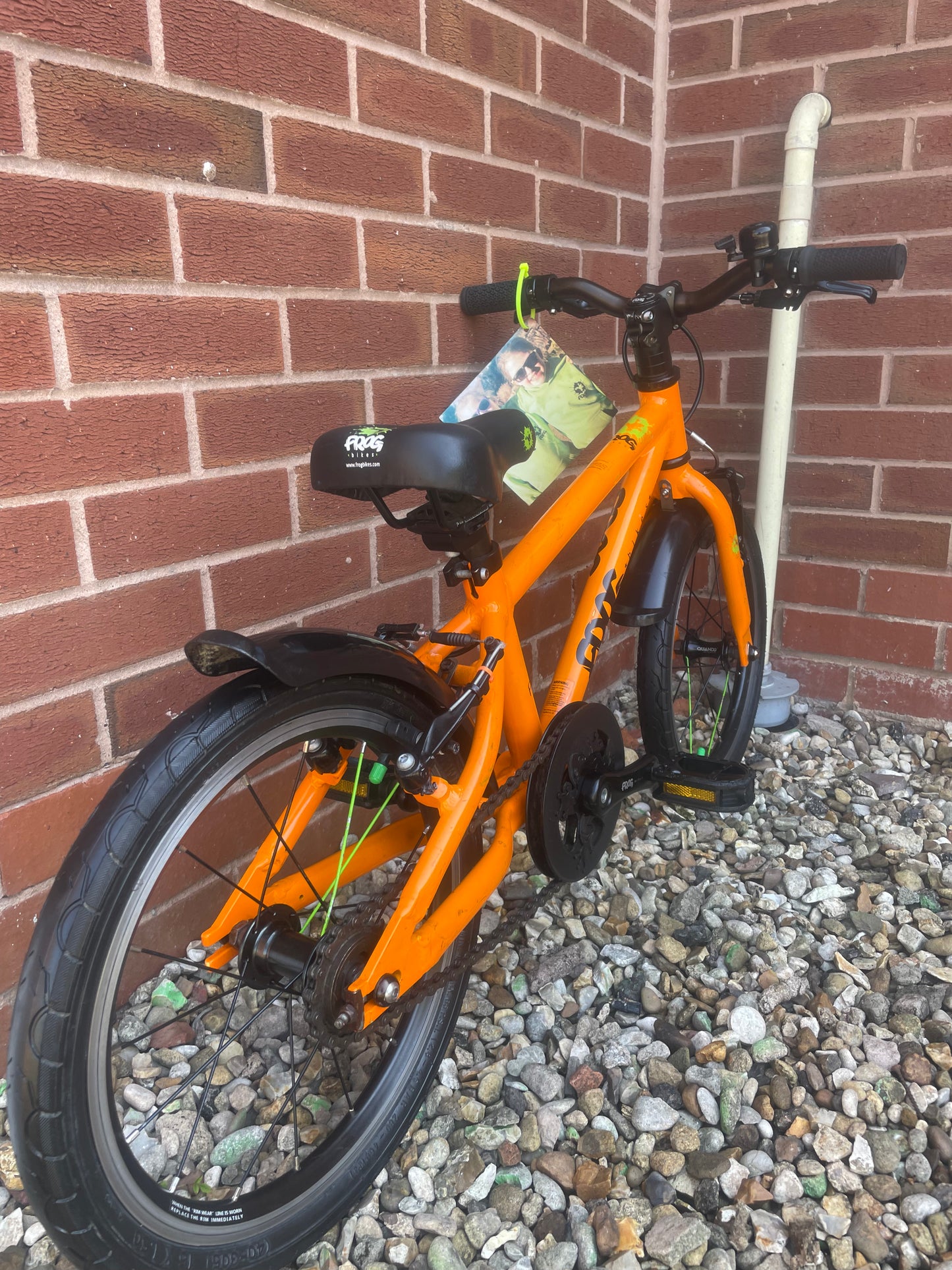 A Pre Loved Frog Bike For Sale, Orange Frog 48 First Pedal Bike, 16” wheels, V brakes, padded seat, very lightweight, 3 months warranty, nationwide delivery is available.