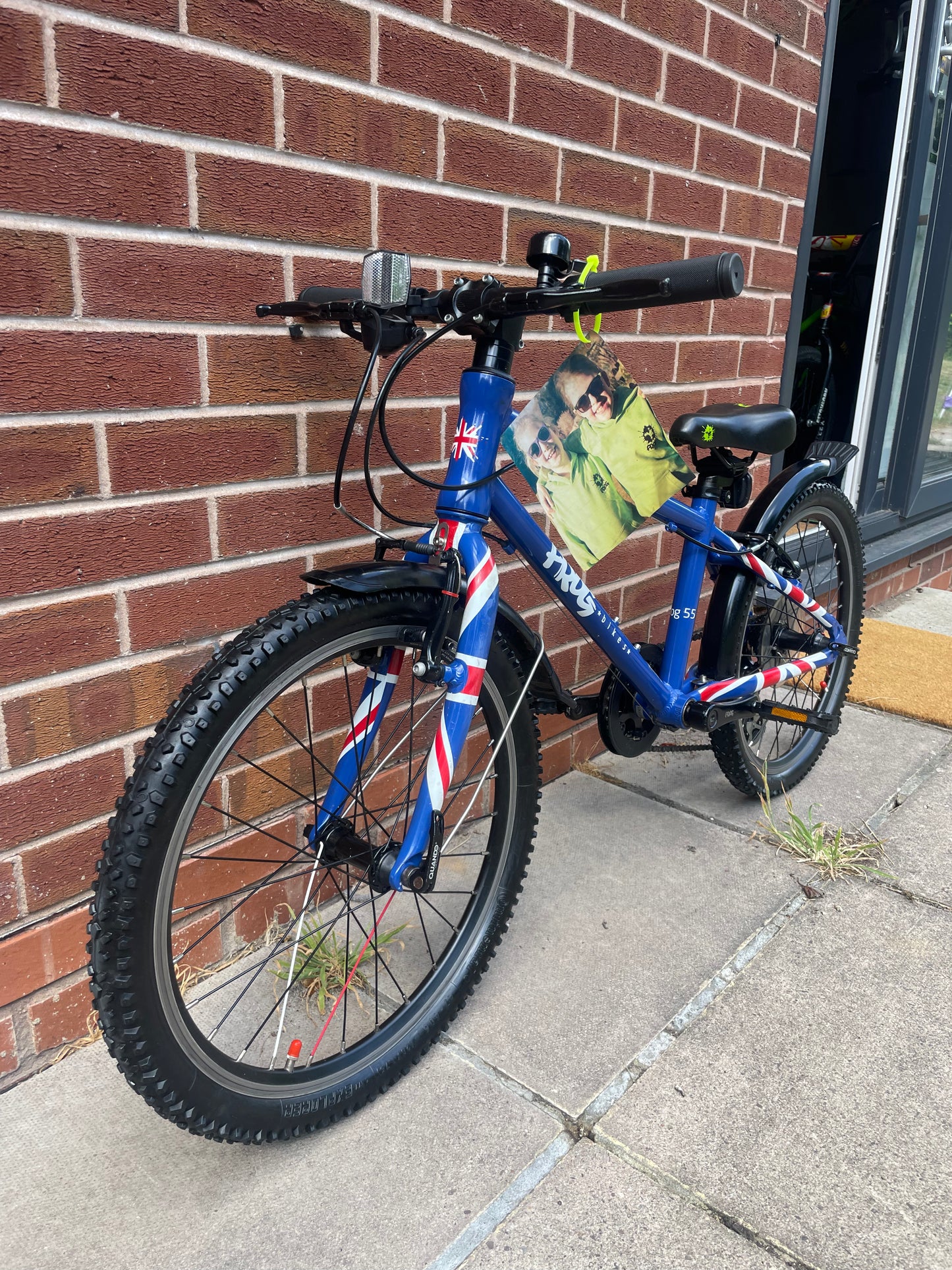 A Pre Loved Frog Bike For Sale, Blue Union Jack Frog 55, 20” wheels, 8 speed, V brakes, mudguards, very lightweight, 3 months warranty, nationwide delivery is available.