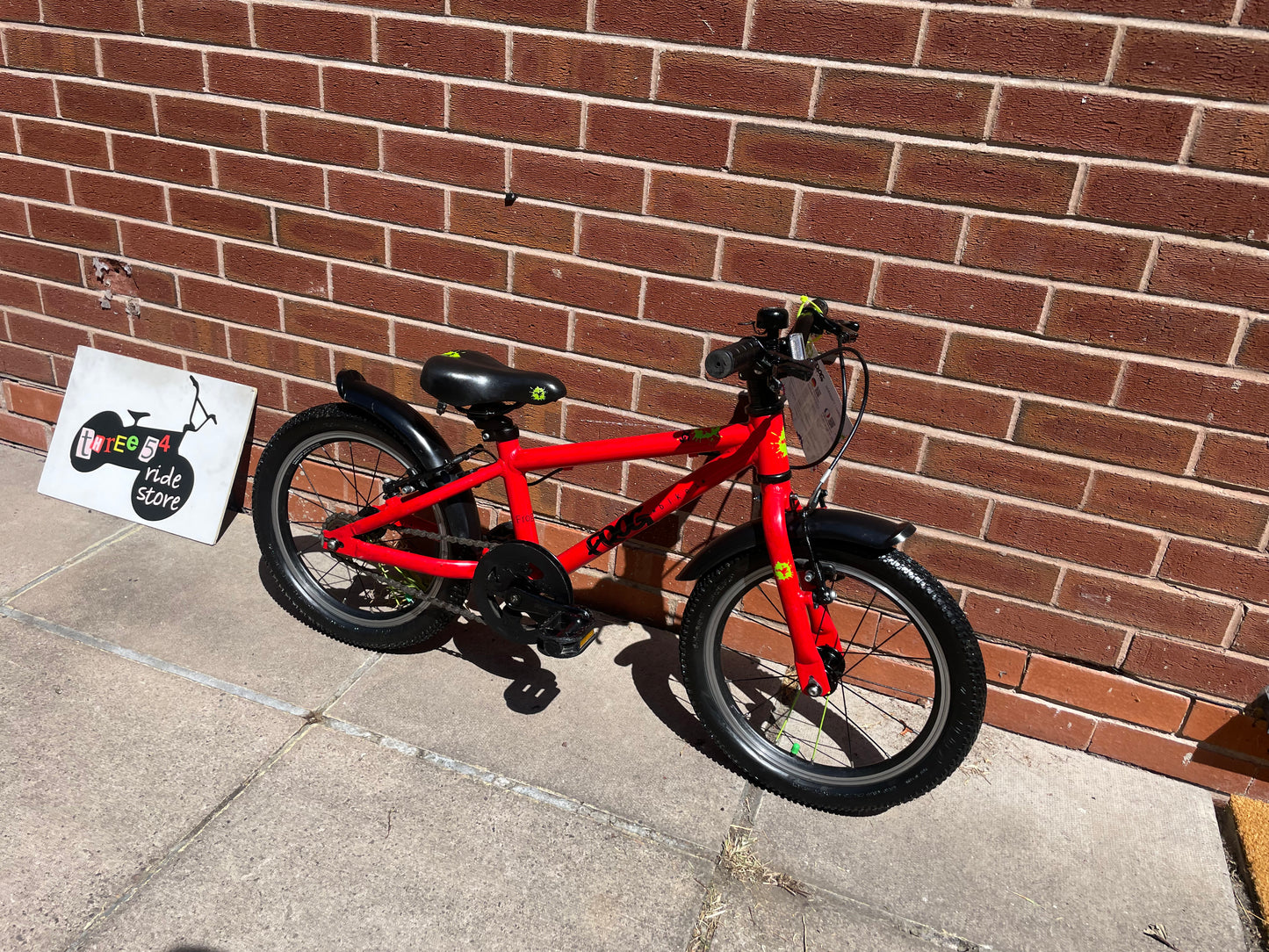 A Pre Loved Frog Bike For Sale, Red Frog 48 first pedal bike, 16” wheels, V brakes, mudguards, very lightweight, 3 months warranty, nationwide delivery is available.