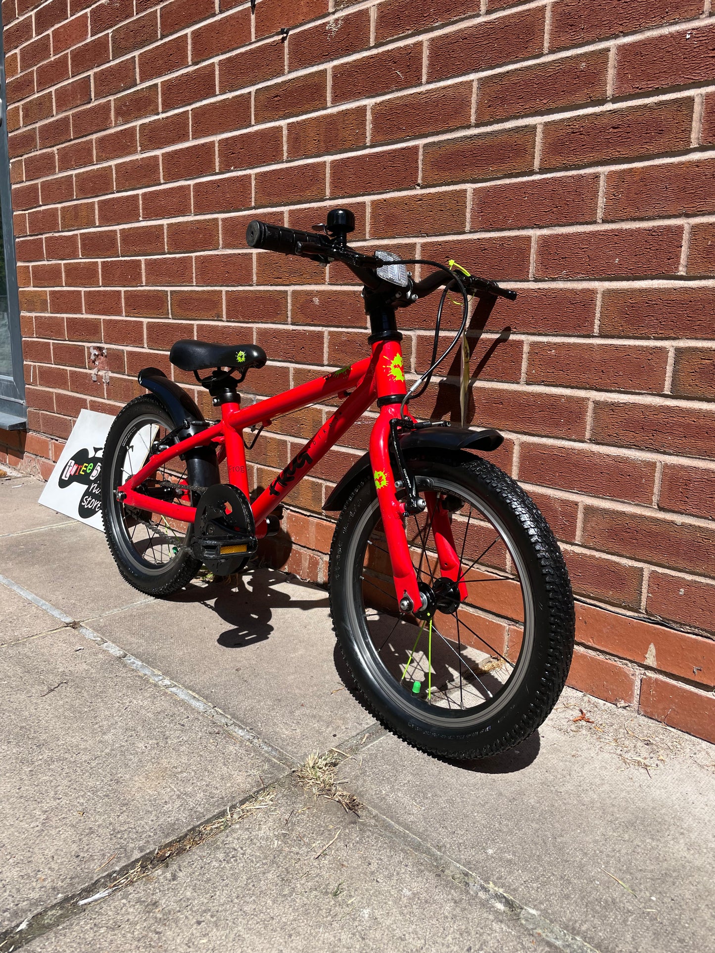 A Pre Loved Frog Bike For Sale, Red Frog 48 first pedal bike, 16” wheels, V brakes, mudguards, very lightweight, 3 months warranty, nationwide delivery is available.