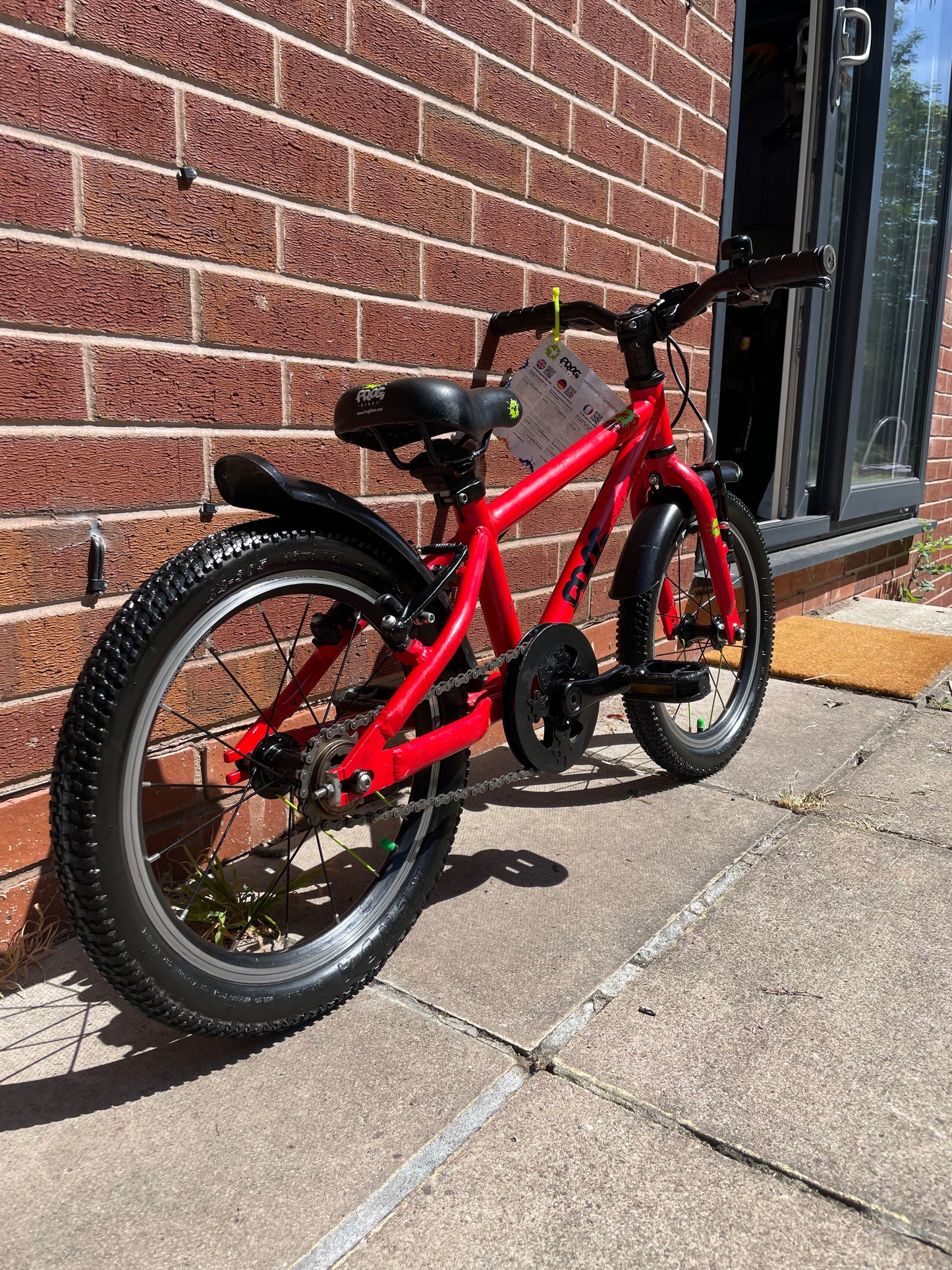 A Pre Loved Frog Bike For Sale, Red Frog 48 first pedal bike, 16” wheels, V brakes, mudguards, very lightweight, 3 months warranty, nationwide delivery is available.