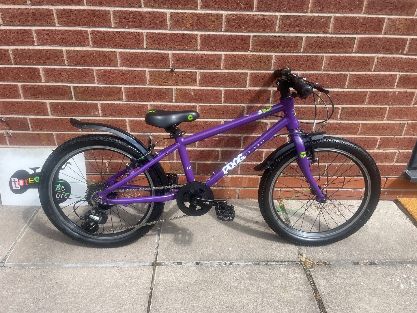 A Pre Loved Frog Bike For Sale, Purple Frog 55, 20” wheel hybrid bicycle, 8 gears, V brakes, brand new seat, mudguards, 3 months warranty, nationwide delivery is available.