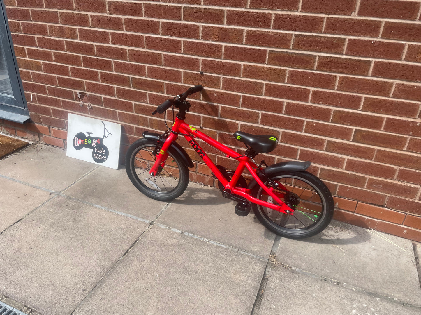 A Pre Loved Frog Bike For Sale, Red Frog 48 First Pedal Bike, 16” wheels, V brakes, padded seat, very lightweight, 3 months warranty, nationwide delivery.
