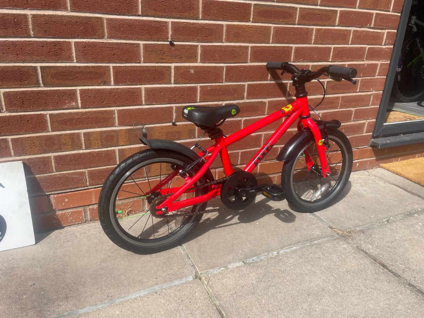 A Pre Loved Frog Bike For Sale, Red Frog 48 First Pedal Bike, 16” wheels, V brakes, padded seat, very lightweight, 3 months warranty, nationwide delivery.