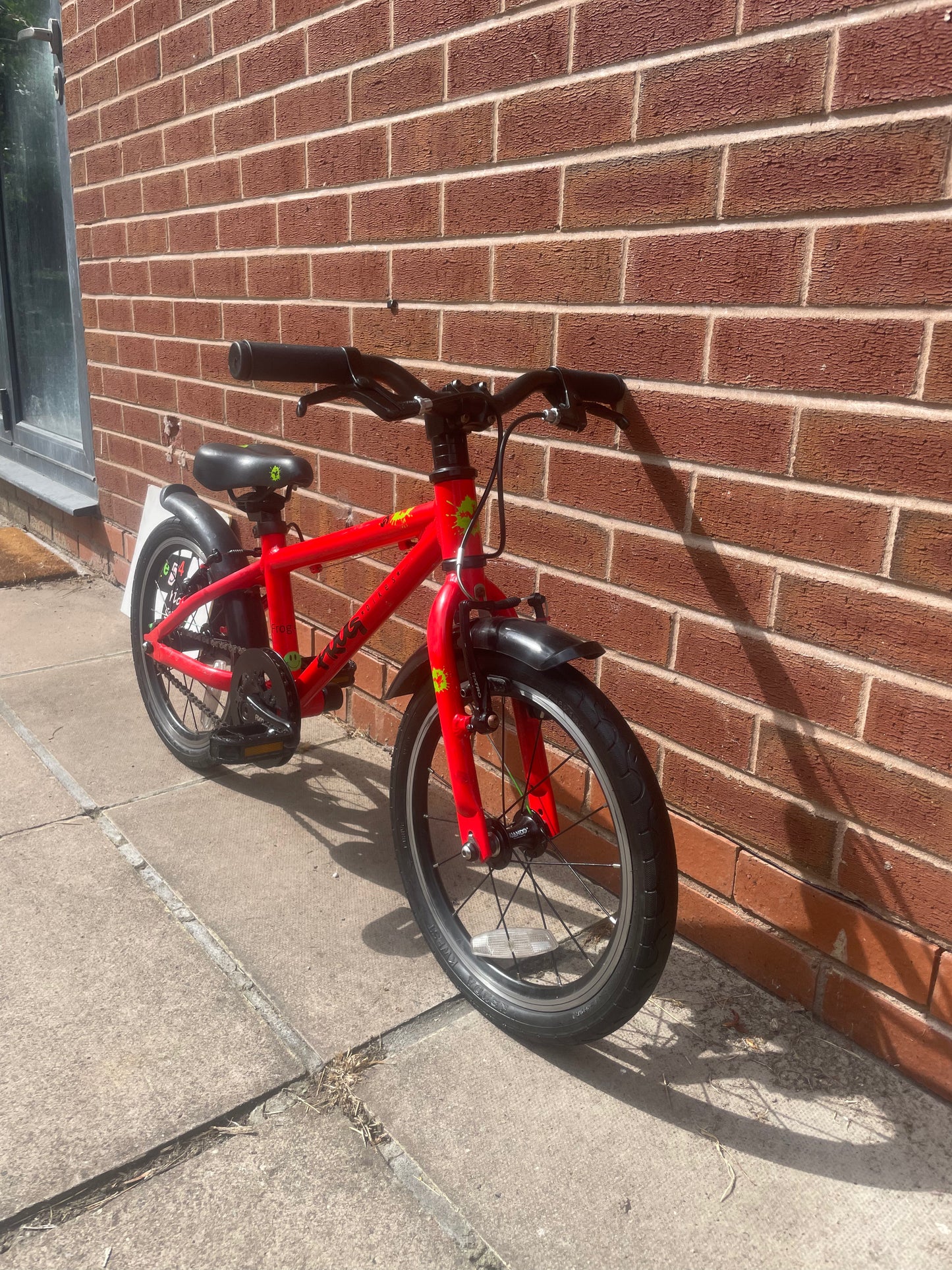 A Pre Loved Frog Bike For Sale, Red Frog 48 First Pedal Bike, 16” wheels, V brakes, padded seat, very lightweight, 3 months warranty, nationwide delivery.