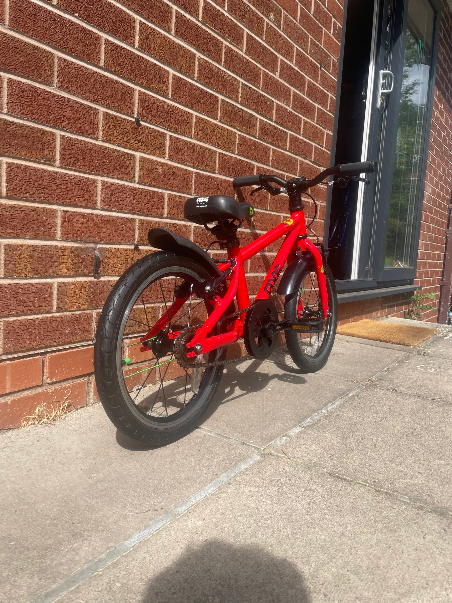 A Pre Loved Frog Bike For Sale, Red Frog 48 First Pedal Bike, 16” wheels, V brakes, padded seat, very lightweight, 3 months warranty, nationwide delivery.