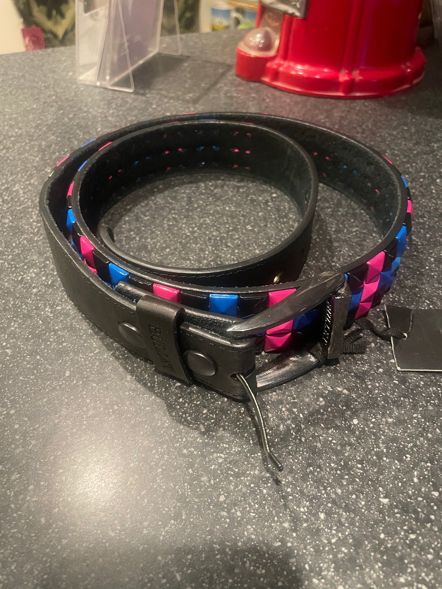 Bullet 69 studded belt pink blue black punk rock belt BMX Skateboard belt size L (approximately 34 36 38 inch waist)