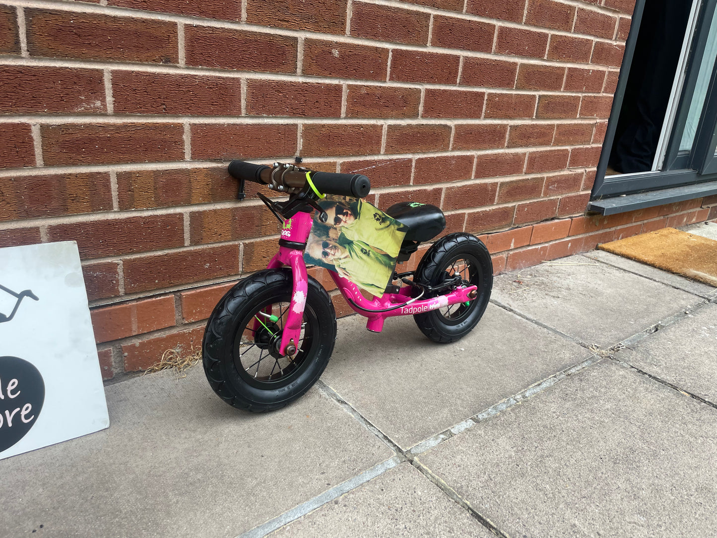 A Pre Loved Frog Bike For Sale, Pink Frog Tadpole Mini balance bike, rear V brake, very lightweight, nationwide delivery is available.