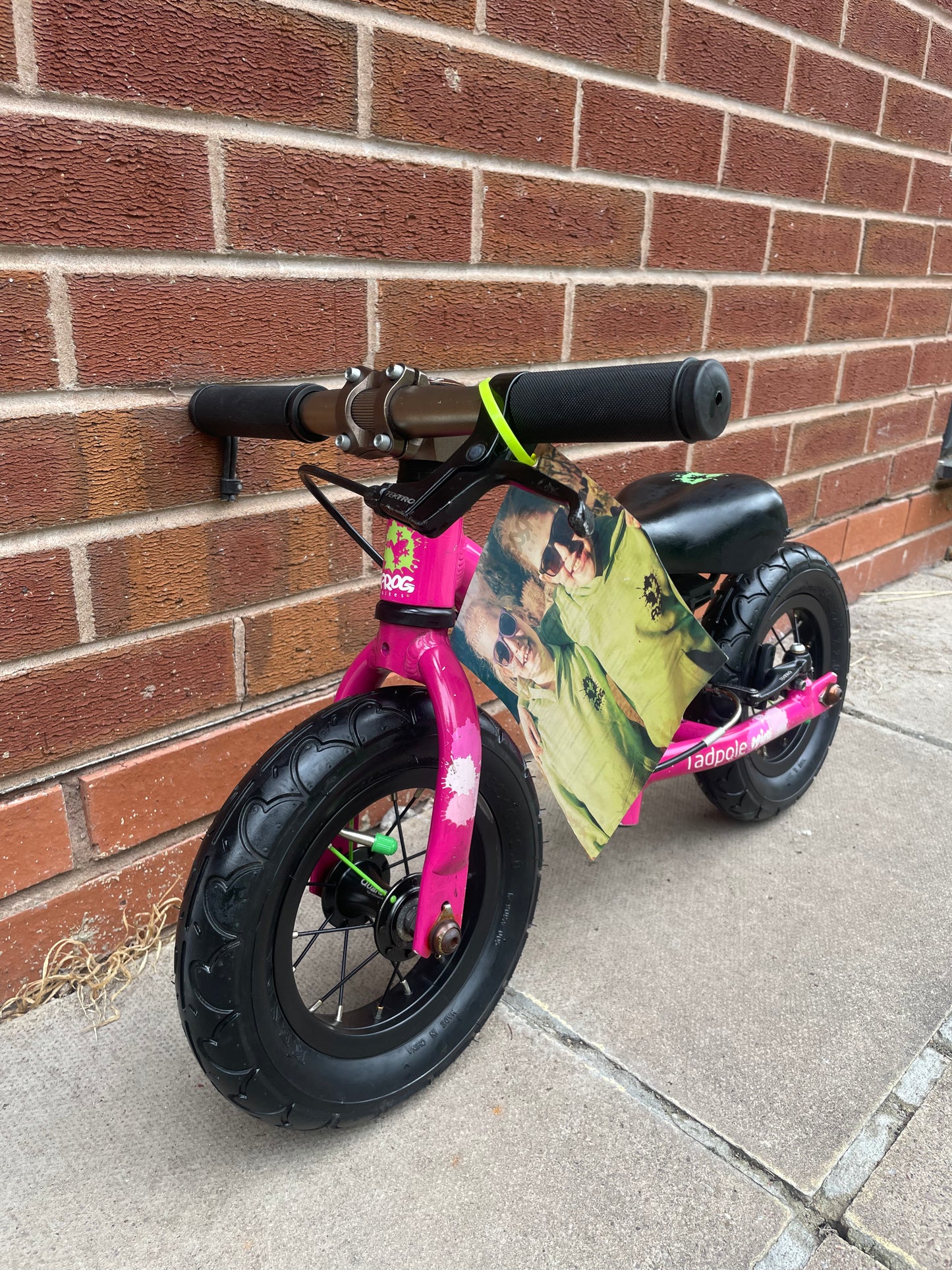 A Pre Loved Frog Bike For Sale, Pink Frog Tadpole Mini balance bike, rear V brake, very lightweight, nationwide delivery is available.