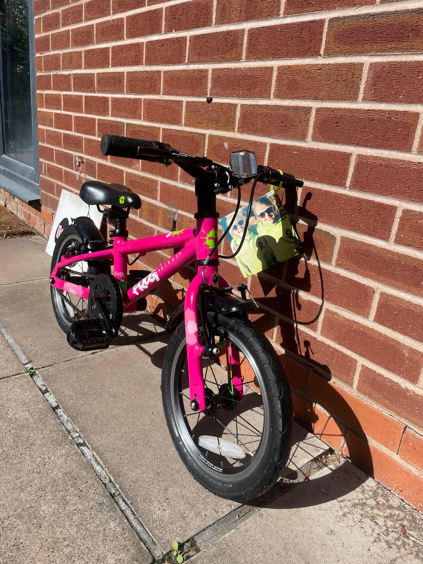 A Pre Loved Frog Bike For Sale, Pink Frog 43 first pedal bike, 14” wheels lightweight children’s bicycle, V brakes, padded seat, can be used as a balance bike, excellent condition, nationwide delivery is available.