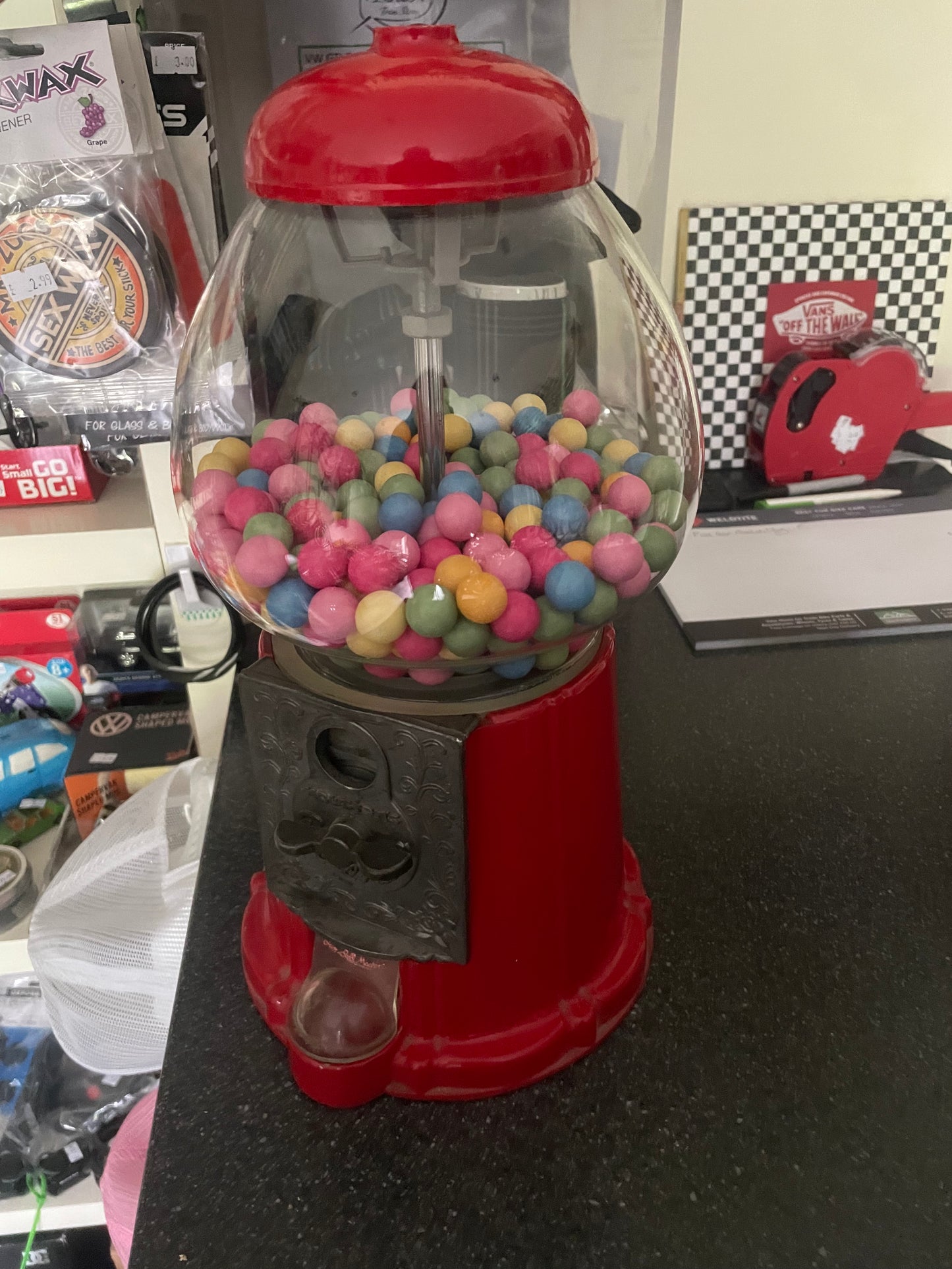Come in store and have a go with our vintage gum ball machine