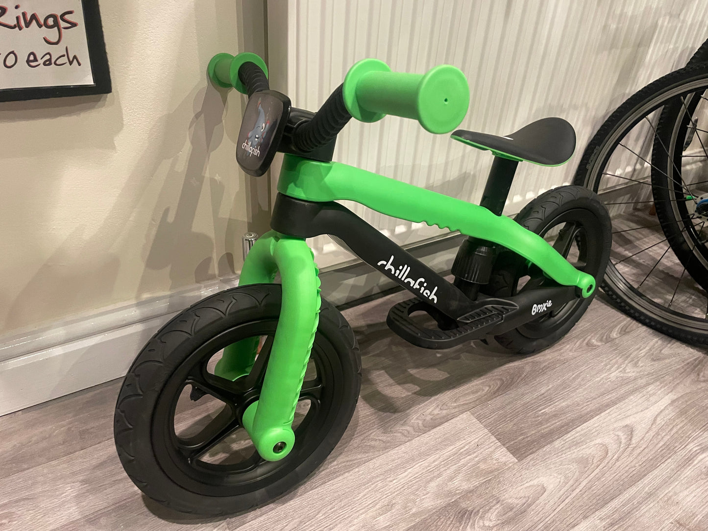 Brand new balance bike BMXIE BMX 2-4 year old green &black, rear brake, racing number plate, nationwide delivery is available