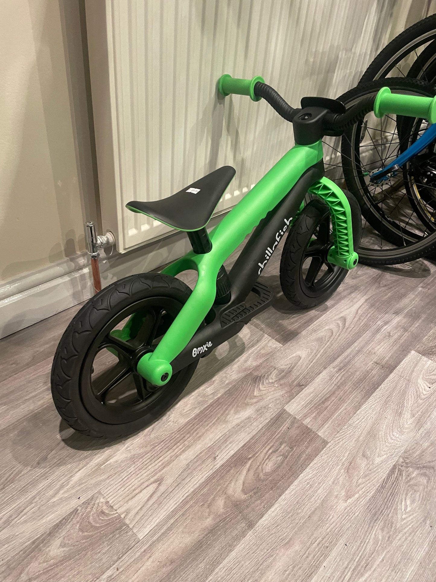 Brand new balance bike BMXIE BMX 2-4 year old green &black, rear brake, racing number plate, nationwide delivery is available