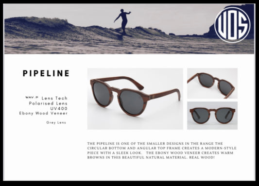 Union of Surf pipeline sunglasses, ebony wood veneer with grey lens.