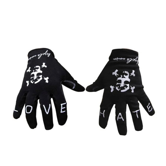 Bicycle Union BMX Gloves Black Love & Hate across the knuckles of the hands… these gloves are rad