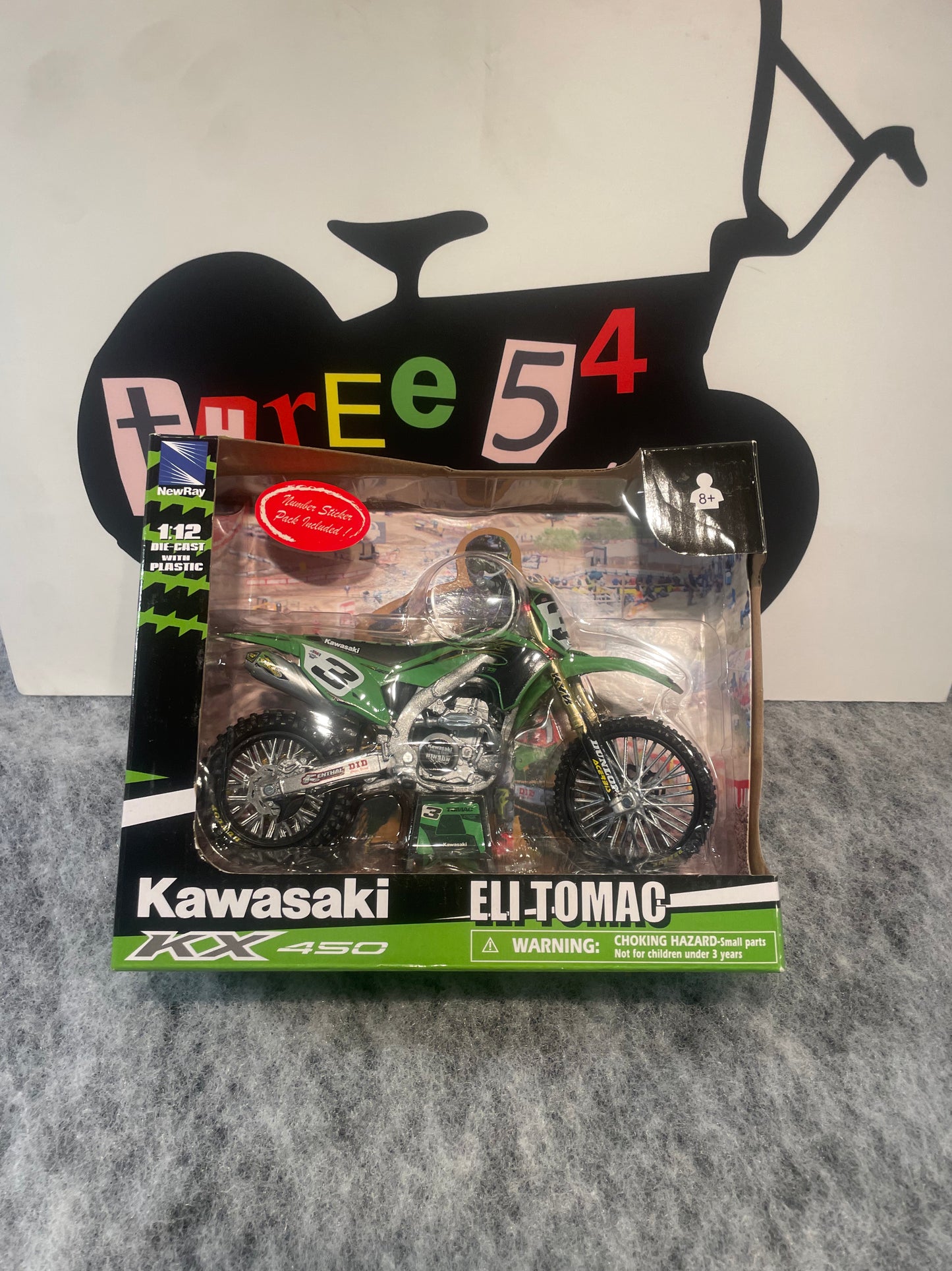 Kawasaki KX450 model / toy, Eli Tomac, Monster Energy, New Ray.