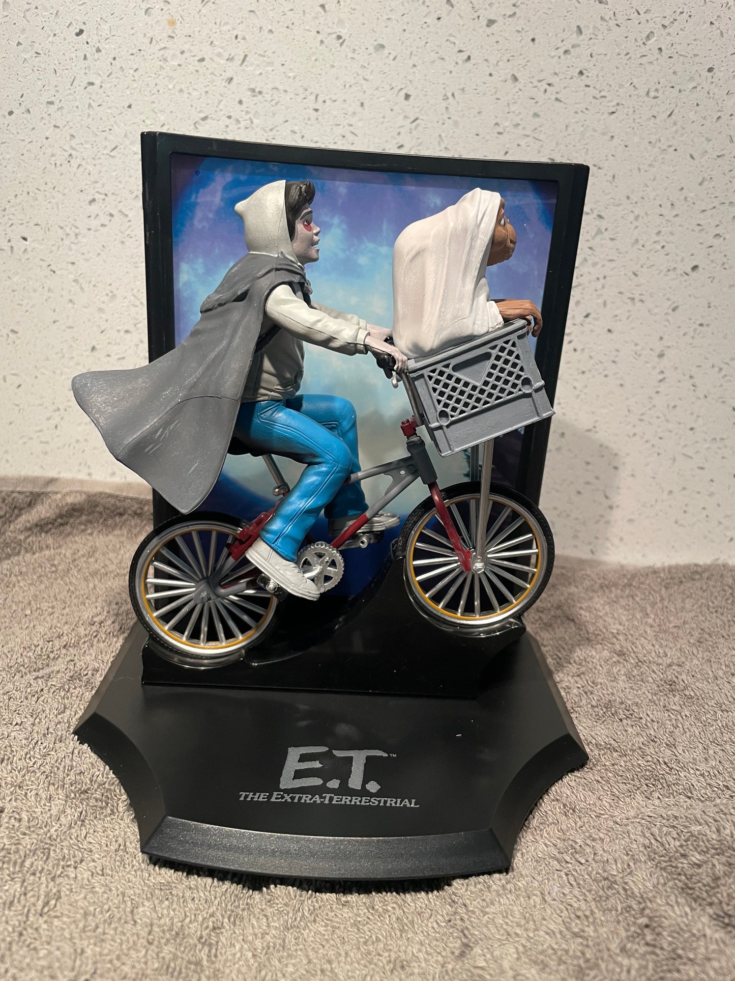 E.T Kuwahara BMX For Sale with Elliot and E.T on display stand, incredible detail, adult collectors item 6” high.