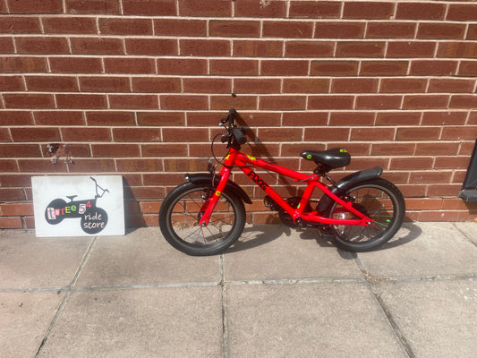 A Pre Loved Frog Bike For Sale, Red Frog 48 First Pedal Bike, 16” wheels, V brakes, padded seat, very lightweight, 3 months warranty, nationwide delivery.