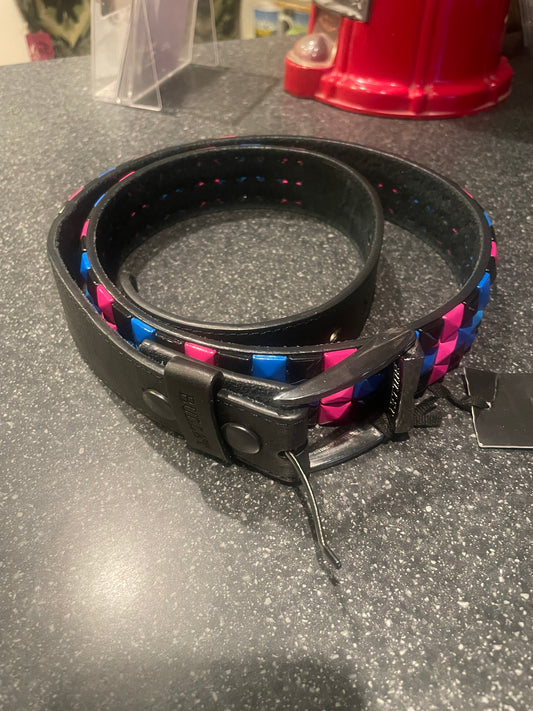 Bullet 69 studded belt pink blue black punk rock belt BMX Skateboard belt size L (approximately 34 36 38 inch waist)
