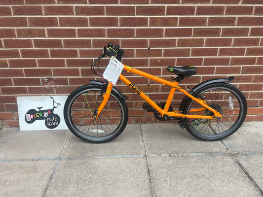 A Pre Loved Frog Bike For Sale, Frog 55 hybrid bike, Orange, 20” wheels, 8 speed, V brakes, mudguards, 3 months warranty, nationwide delivery is available.