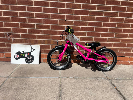 A Pre Loved Frog Bike For Sale, Pink Frog 40 first pedal bike, 14” wheels, V brakes, padded seat, very lightweight, nationwide delivery is available.