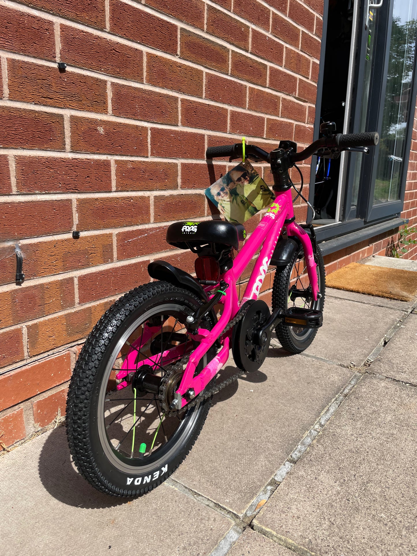 A Pre Loved Frog Bike For Sale, Pink Frog 40 first pedal bike, 14” wheels, V brakes, padded seat, very lightweight, nationwide delivery is available.